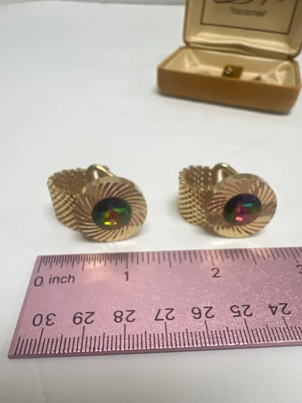 Michaelangelo Vintage 60's Aurora Borealis & Gold Tone Mesh Chain Cufflinks and